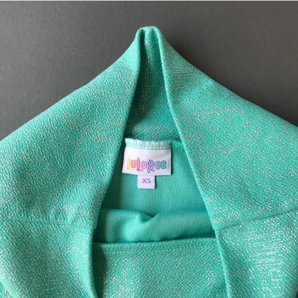 LuLaRoe Cassie metallic Aqua pencil skirt stretch size XS - Picture 4 of 4